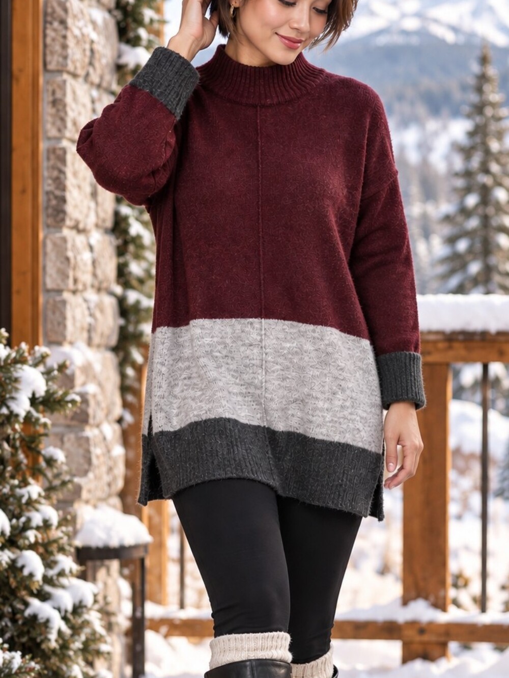 Ricki’s Colorblock Tunic Sweater Mock Neck Women's Size S